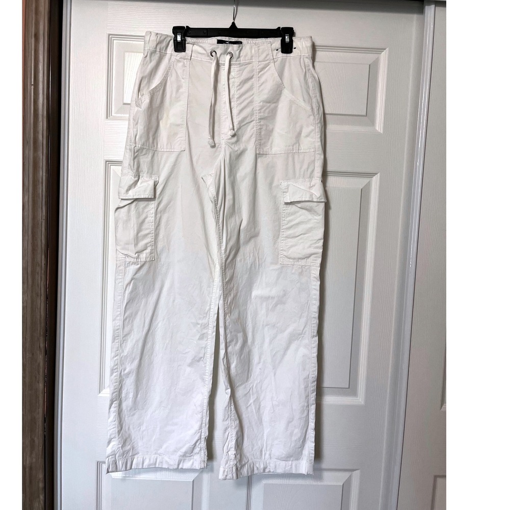 Hollister White Adjustable-Rise Baggy Pant Cargo Wide Leg Cotton Stretch Size L